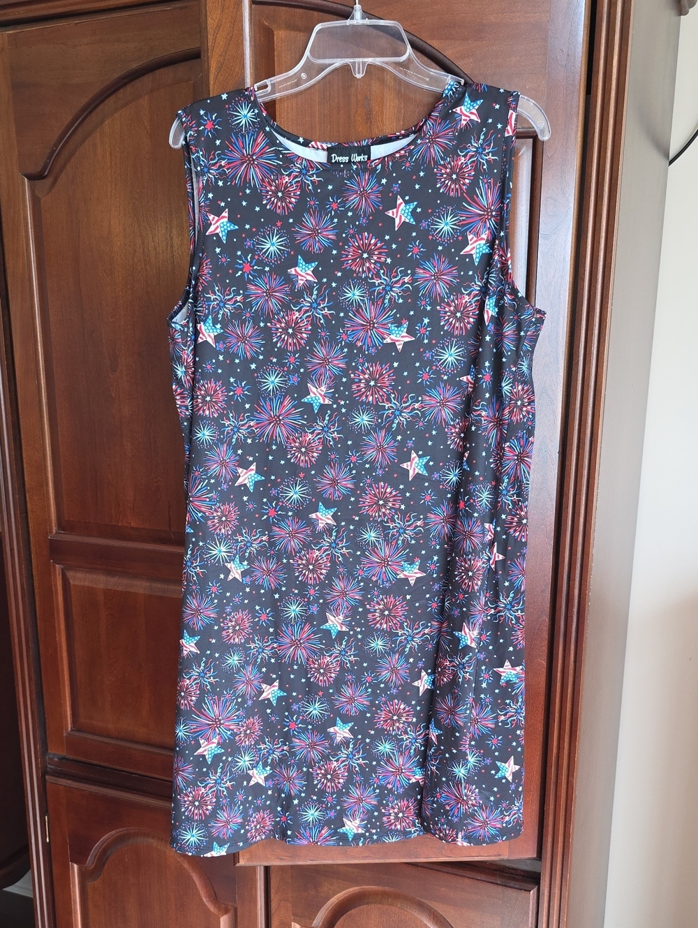 Fireworks Print Sleeveless Shift Dress XL